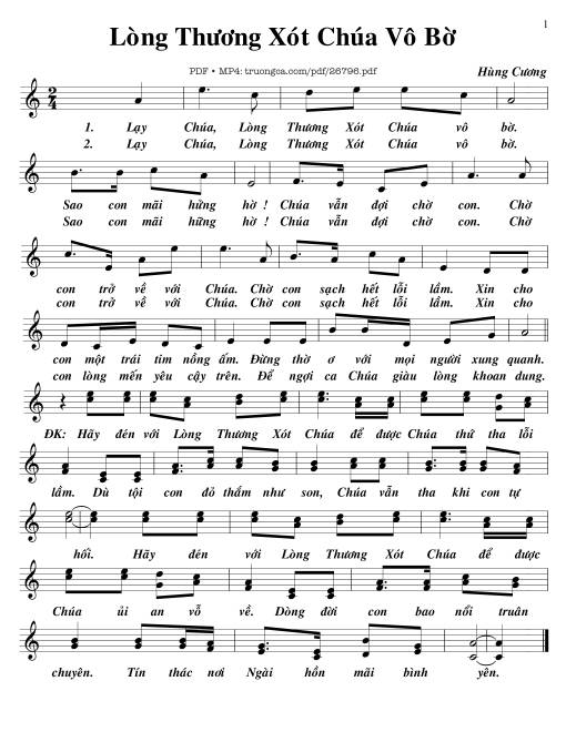Sheet nhạc PDF bài Lòng Thương Xót Chúa Vô Bờ