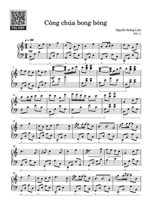 Sheet nhạc PDF bài Công chúa bong bóng Piano