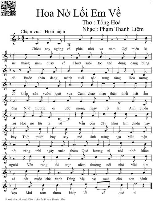 Sheet nhạc PDF bài Hoa nở lối em về