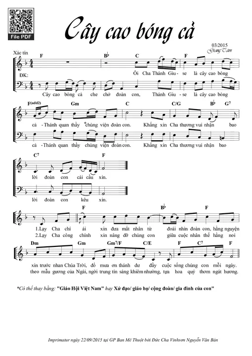 Sheet nhạc PDF bài Cây Cao Bóng Cả