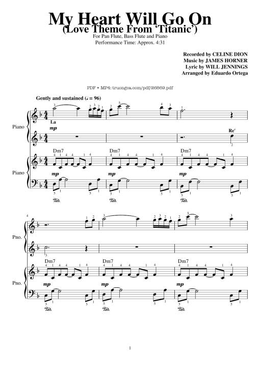 Sheet nhạc PDF bài My Heart Will Go On Piano duet