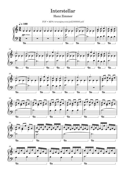 Sheet nhạc PDF bài Interstellar Piano Easy