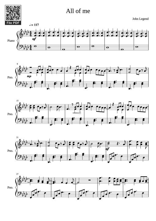 Sheet nhạc PDF bài All of me Piano