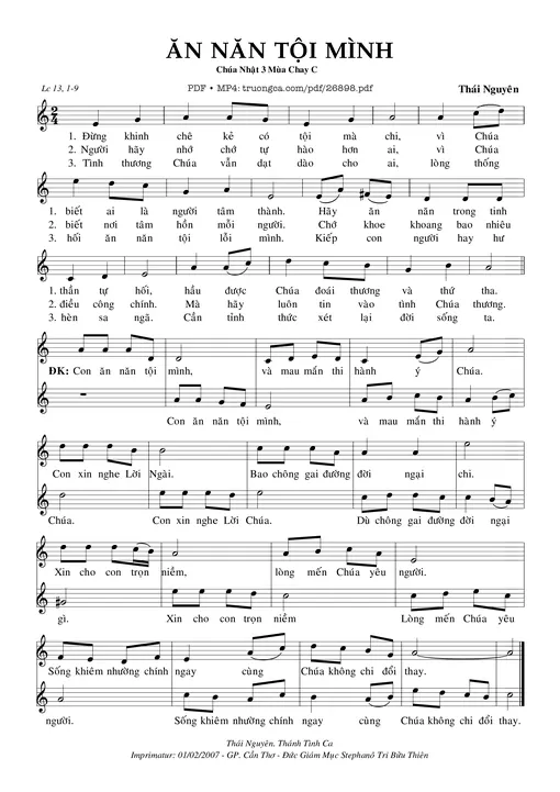 Sheet nhạc PDF bài Ăn Năn Tội Mình