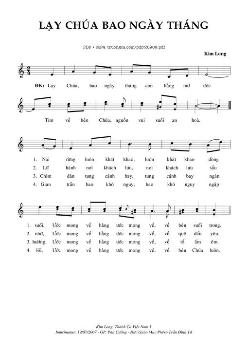 Sheet nhạc PDF bài Lạy Chúa Bao Ngày Tháng