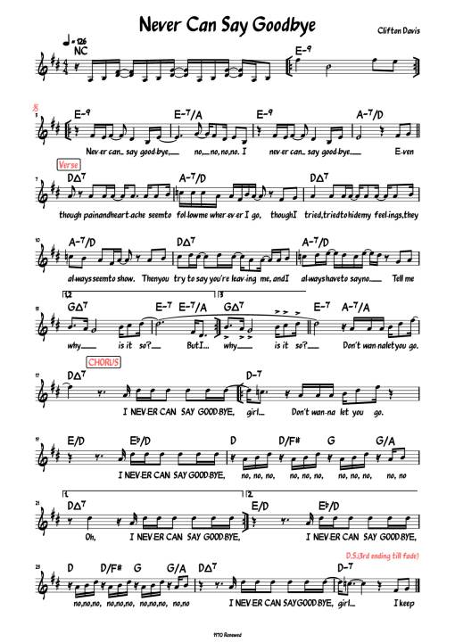 Sheet nhạc PDF bài Never Can Say Goodbye Piano