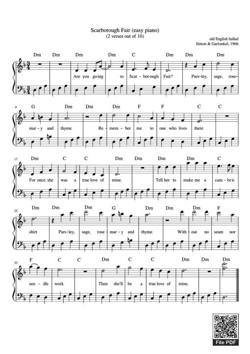 Scarborough Fair (easy piano) (2 verses out of 10)