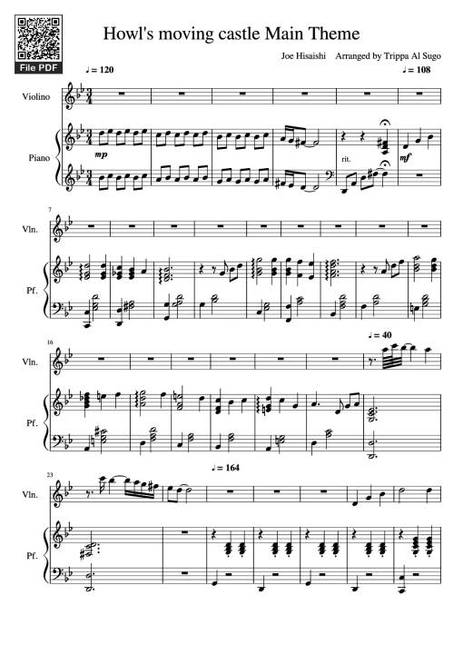 Sheet nhạc PDF bài Howl's moving castle Main Theme Piano