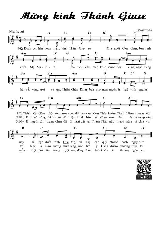 Sheet nhạc PDF bài Mừng Kính Thánh Giuse
