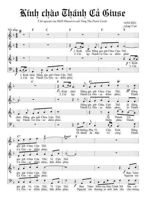Sheet nhạc PDF bài Kính Chào Thánh Cả Giuse