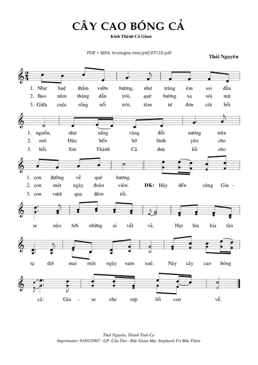 Sheet nhạc PDF bài Cây Cao Bóng Cả