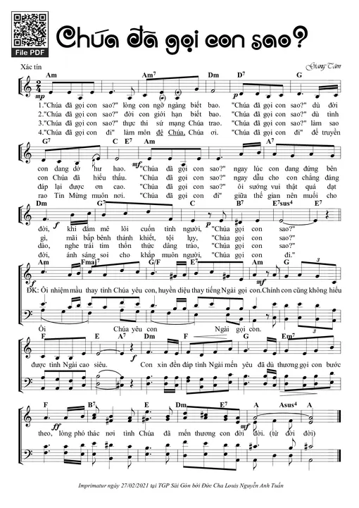 Sheet nhạc PDF bài Chúa Đã Gọi Con Sao?