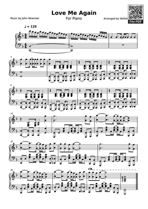 Sheet nhạc PDF bài Love Me Again Piano