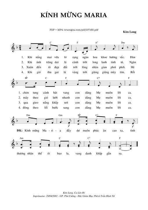 Sheet nhạc PDF bài Kính Mừng Maria