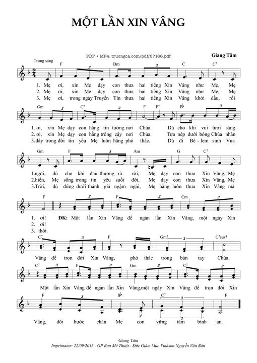 Sheet nhạc PDF bài Một Lần Xin Vâng