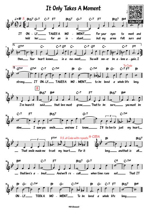 Sheet nhạc PDF bài It Only Takes A Moment Piano