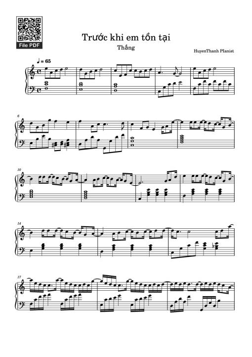 Sheet nhạc PDF bài Trước khi em tồn tại Piano