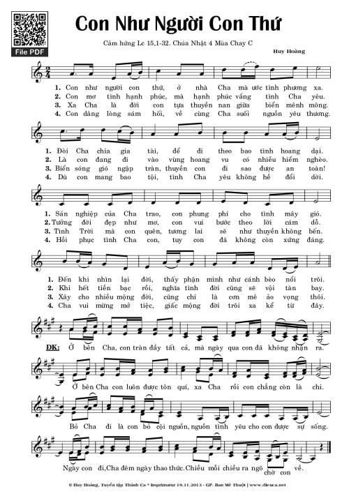 Sheet nhạc PDF bài Con Như Người Con Thứ