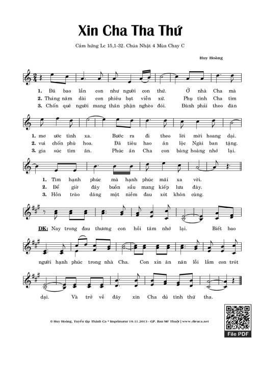 Sheet nhạc PDF bài Xin Cha Tha Thứ