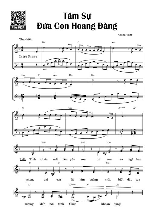 Sheet nhạc PDF bài Tâm Sự Đứa Con Hoang Đàng