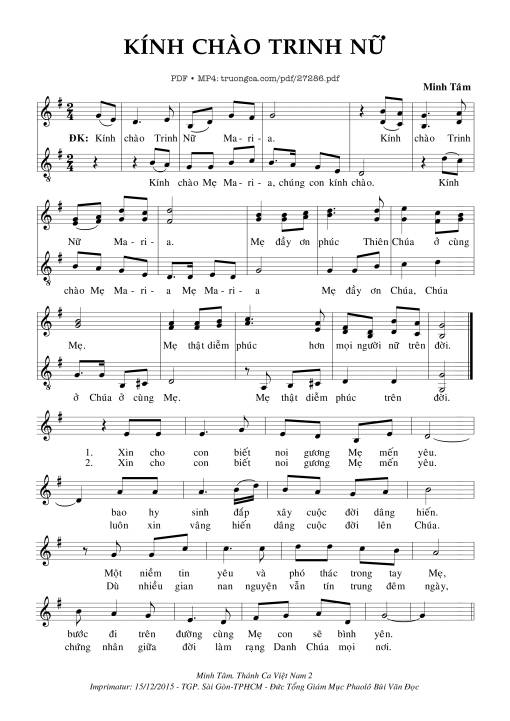 Sheet nhạc PDF bài Kính Chào Trinh Nữ