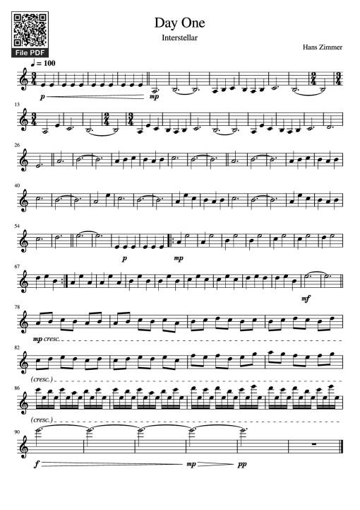 Sheet nhạc PDF bài Day One Violin - Hans Zimmer