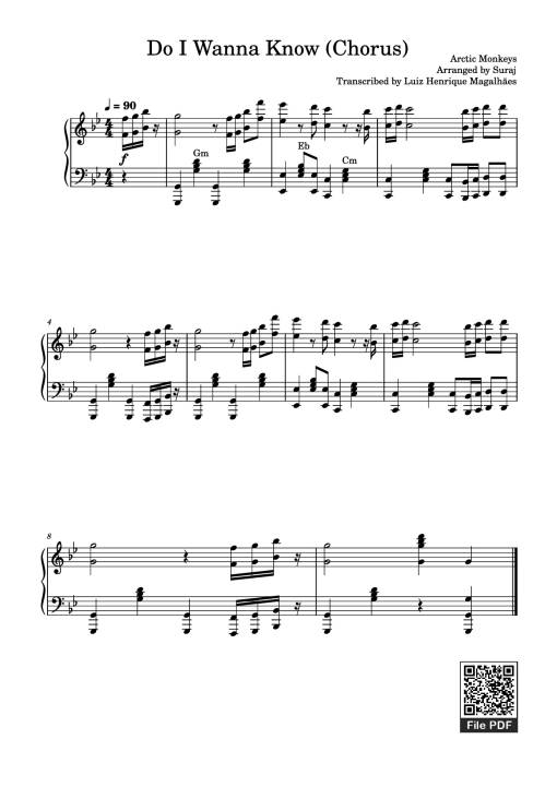 Sheet nhạc PDF bài Do I Wanna Know (Chorus) Piano