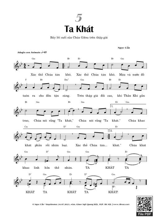 Sheet nhạc PDF bài Ta Khát - Ngọc Cẩn
