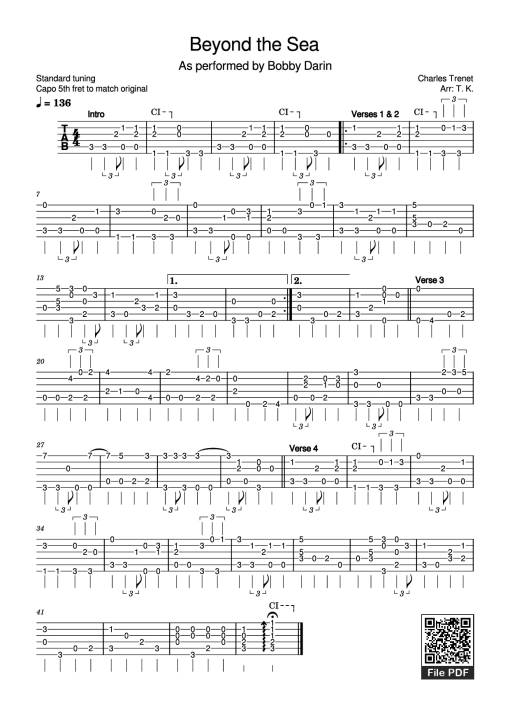 Beyond the Sea Guitar TAB