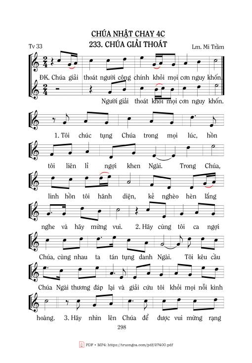 Sheet nhạc PDF bài Thánh Vịnh 33, Chúa Giải Thoát