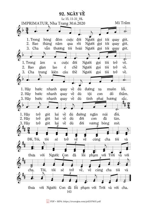 Sheet nhạc PDF bài Ngày Về - Mi Trầm
