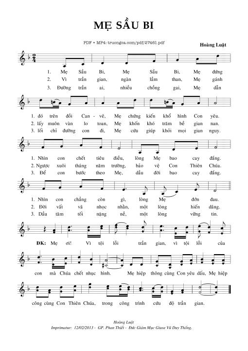Sheet nhạc PDF bài Mẹ Sầu Bi - Hoàng Luật