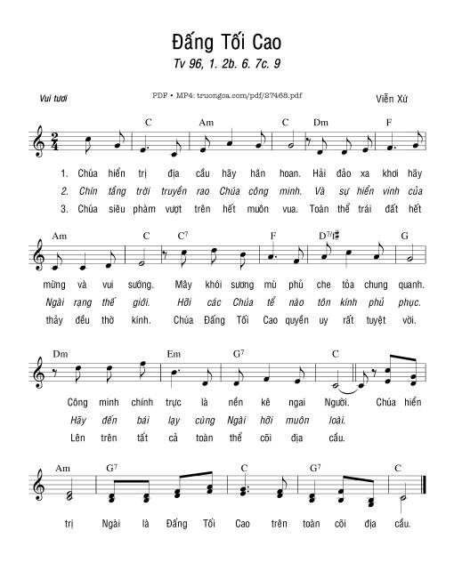 Sheet nhạc PDF bài Thánh Vịnh 96, Đấng Tối Cao