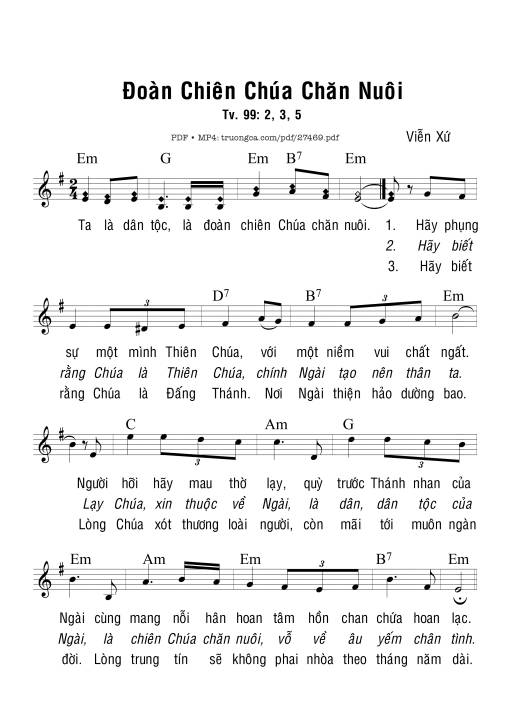 Sheet nhạc PDF bài Thánh Vịnh 99, Đoàn Chiên Chúa Chăn Nuôi