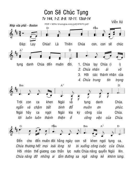 Sheet nhạc PDF bài Thánh Vịnh 144, Con Sẽ Chúc Tụng