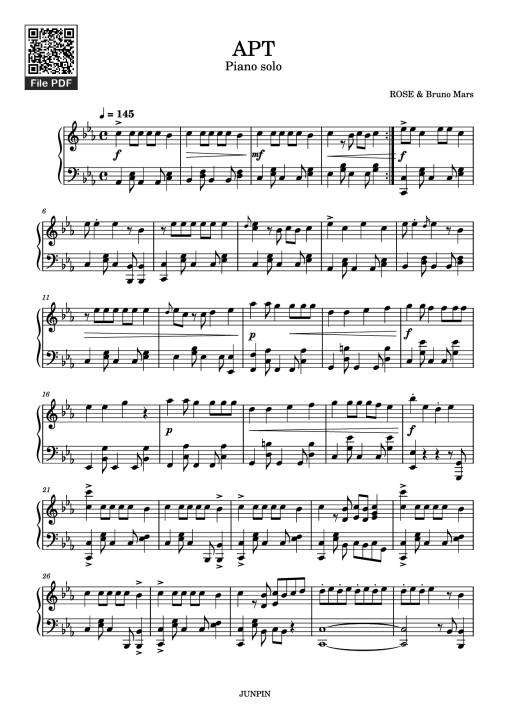 APT Piano solo - ROSE & Bruno Mars