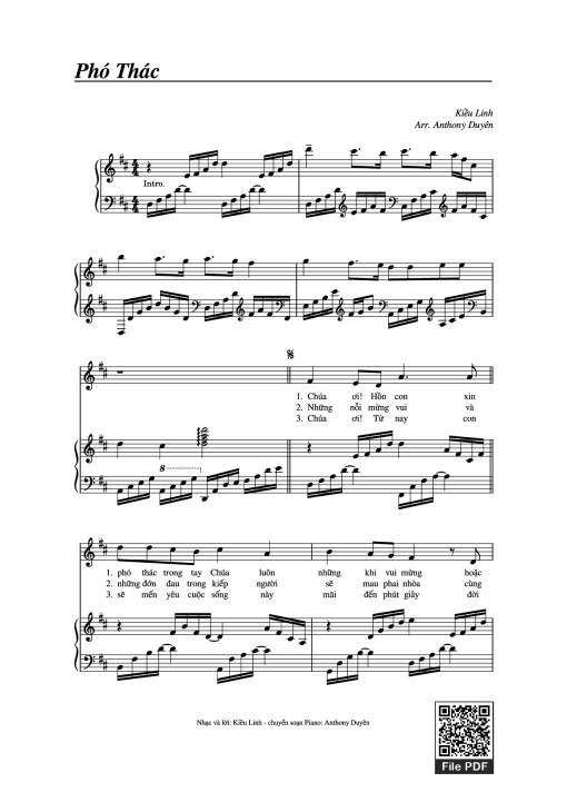 Sheet nhạc PDF bài Phó Thác Piano đệm hát