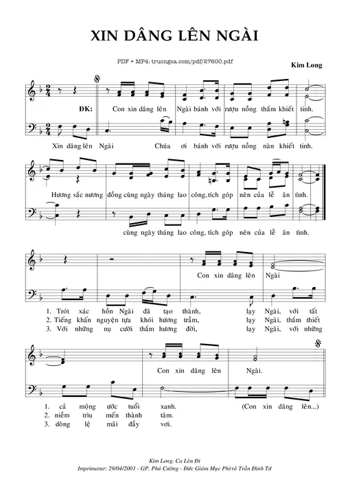Sheet nhạc PDF bài Xin Dâng Lên Ngài