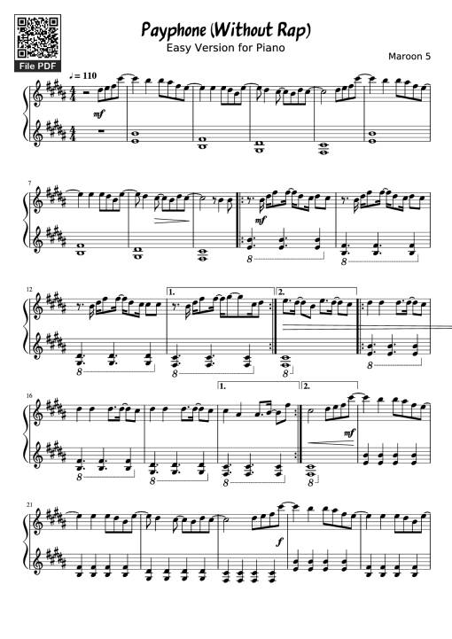 Sheet nhạc PDF bài Payphone (Without Rap) Piano