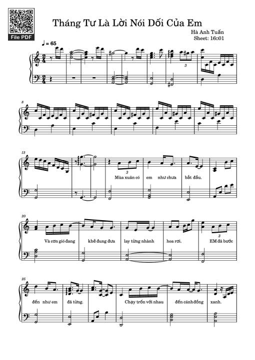 Tháng Tư Là Lời Nói Dối Của Em Piano (easy)