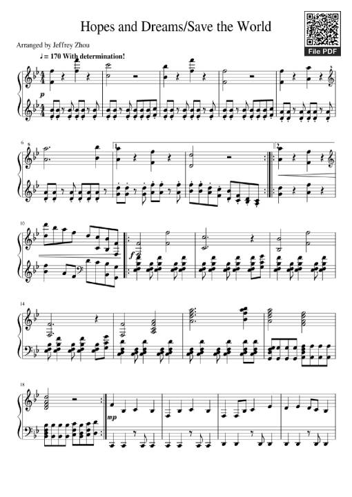 Sheet nhạc PDF bài Hopes and Dreams/Save the World Piano