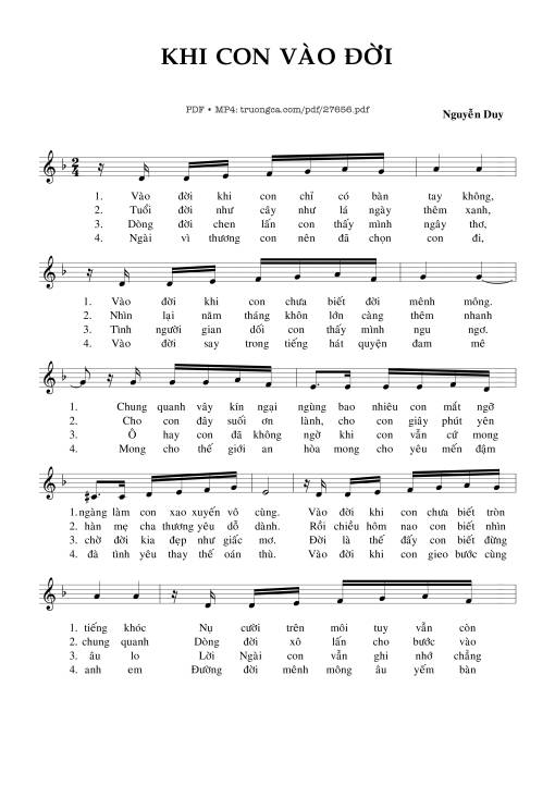 Sheet nhạc PDF bài Khi Con Vào Đời