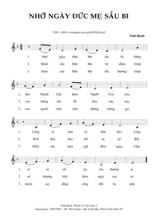 Sheet nhạc PDF bài Nhớ Ngày Đức Mẹ Sầu Bi