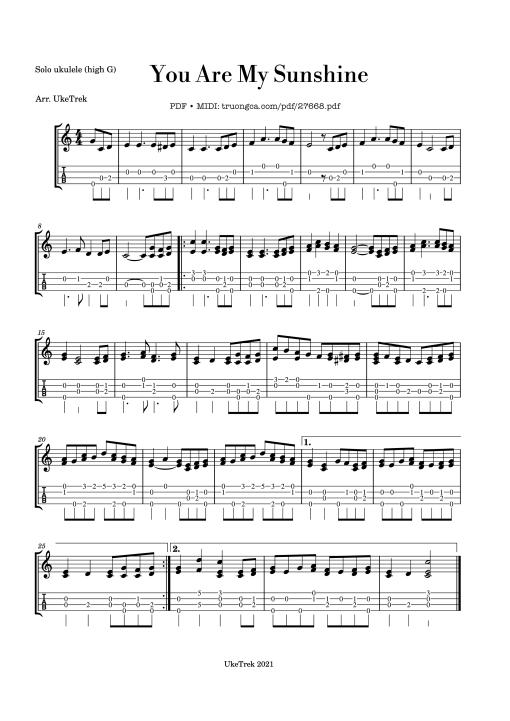 Sheet nhạc PDF bài You Are My Sunshine Guitar