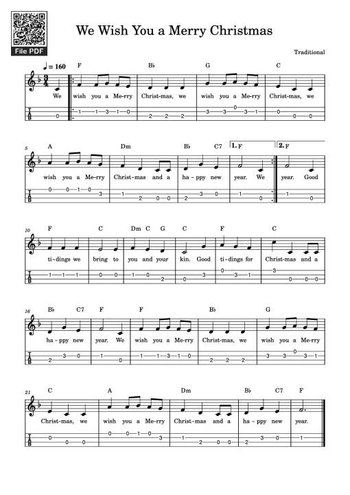 Sheet nhạc PDF bài We Wish You a Merry Christmas Guitar