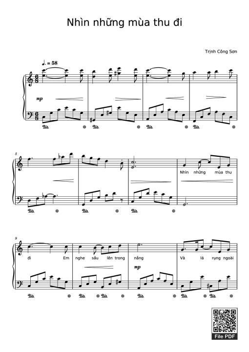 Sheet nhạc PDF bài Nhìn những mùa thu đi Piano