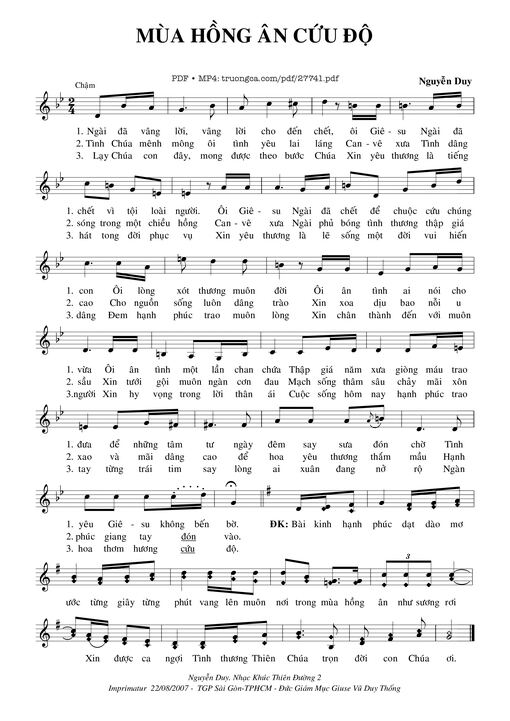 Sheet nhạc PDF bài Mùa Hồng Ân Cứu Độ