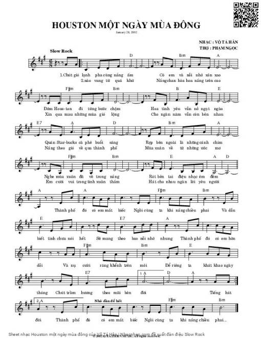Sheet nhạc PDF bài Houston một ngày mùa đông
