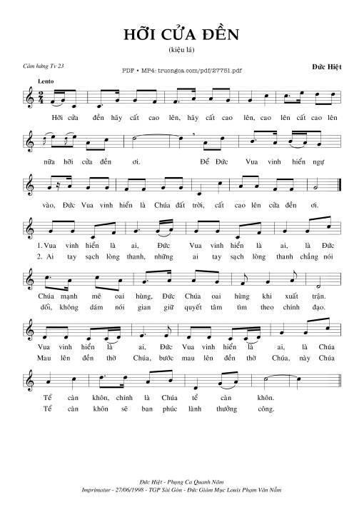 Sheet nhạc PDF bài Hơi Cửa Đền