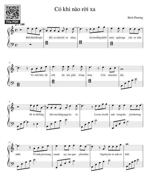 Sheet nhạc PDF bài Có khi nào rời xa Piano